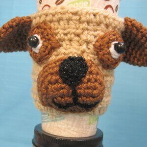 Little Pug Puppy Dog Crochet  Handmade Cup Cozy Holder Gifts by Bren